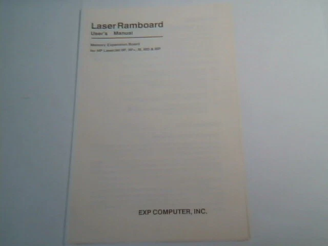 User's Manual Guide - Laser Ramboard Memory Expansion Board for HP LaserJet