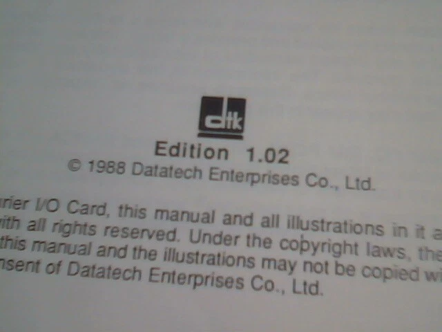 User's Manual Guide - PTI-209 286 Courier I/O II Card Datatech edition 1.02 - image 3