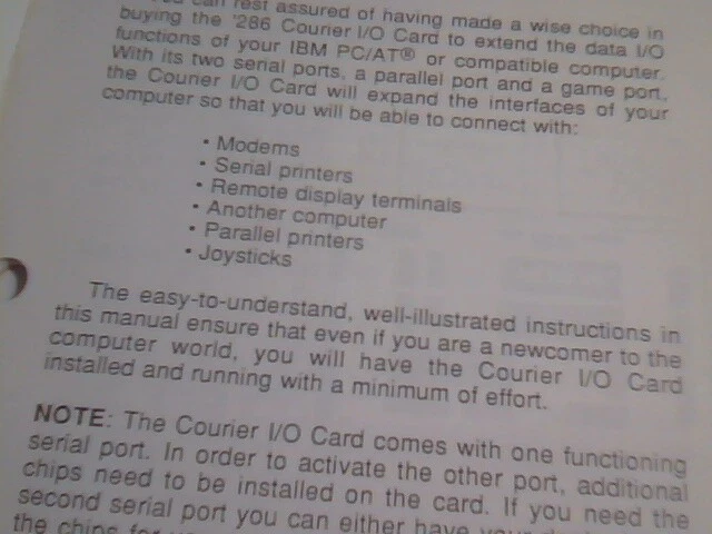 User's Manual Guide - PTI-209 286 Courier I/O II Card Datatech edition 1.02 - image 4