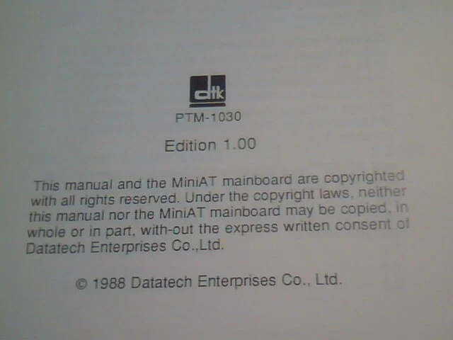 User's Manual Guide - PTM-1030 10MHz Zero-wait Mini AT Mainboard DataTech - image 3