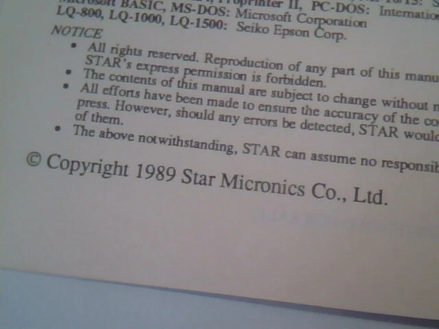 User's Manual Guide - Multi-font NX-1000II Printer Star Micronics 1989 - image 4