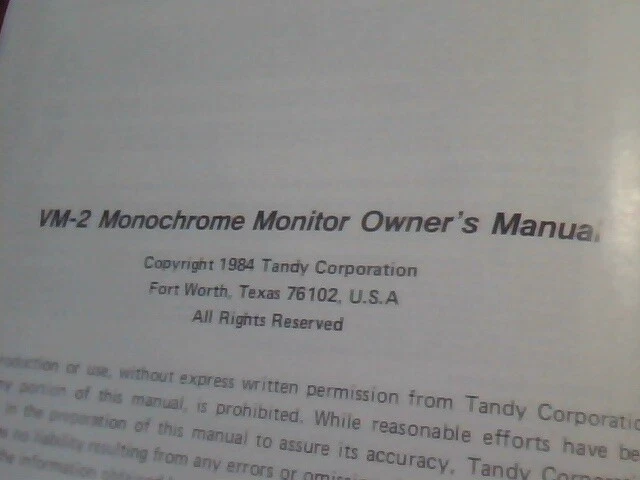User's Manual Guide - VM-2 Monochrome Monitor Radio Shack Tandy 26-3211 - image 4