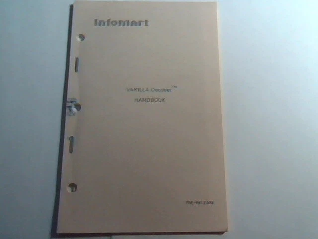 User's Manual Guide - Vanilla Decoder Handbook Infomart 1985