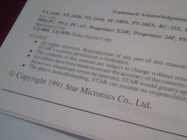 User's Manual Guide - NX-2430 Multi-font Dot Matrix Printer Star - image 3