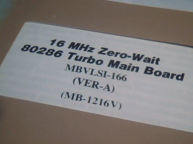 User's Manual Guide - 16MHz zero-wait 80286 turbo mainboard MBVLSI-166 MB-1216V