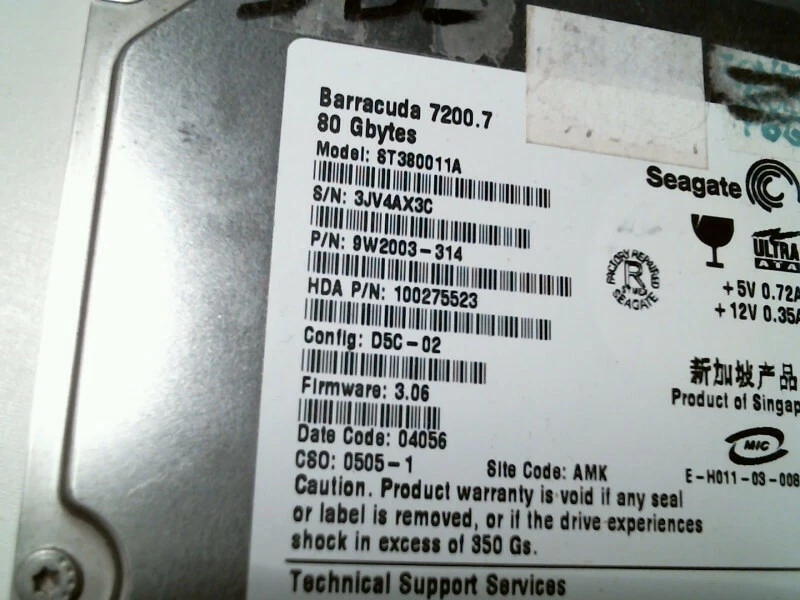 IDE Hard Disk Drive Seagate Barracuda ST380011A 9W2003-314 100275523 D5C-02 - image 2