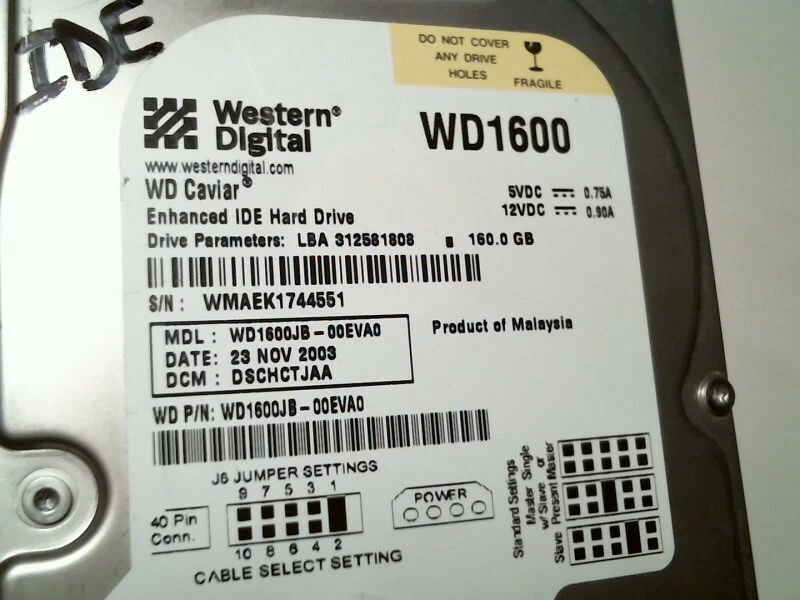IDE Hard Disk Drive Western Digital WD1600 Caviar WD1600JB-00EVA0 DSHCTJAA - image 2