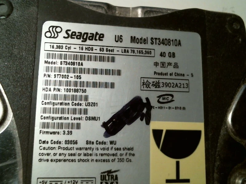 IDE Hard Disk Drive Seagate U6 ST340810A 9T7002-105 40GB 100188750 - image 2