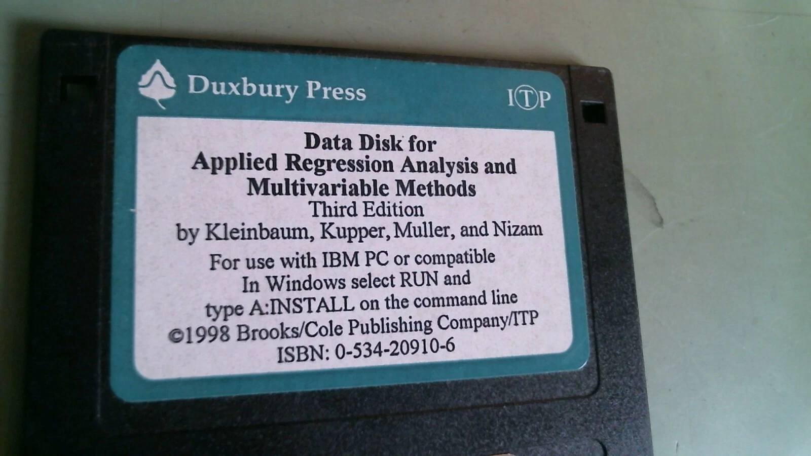 Data for Applied Regression Analysis Duxbury Press Kleinbaum - 3.5" floppy disk - image 2