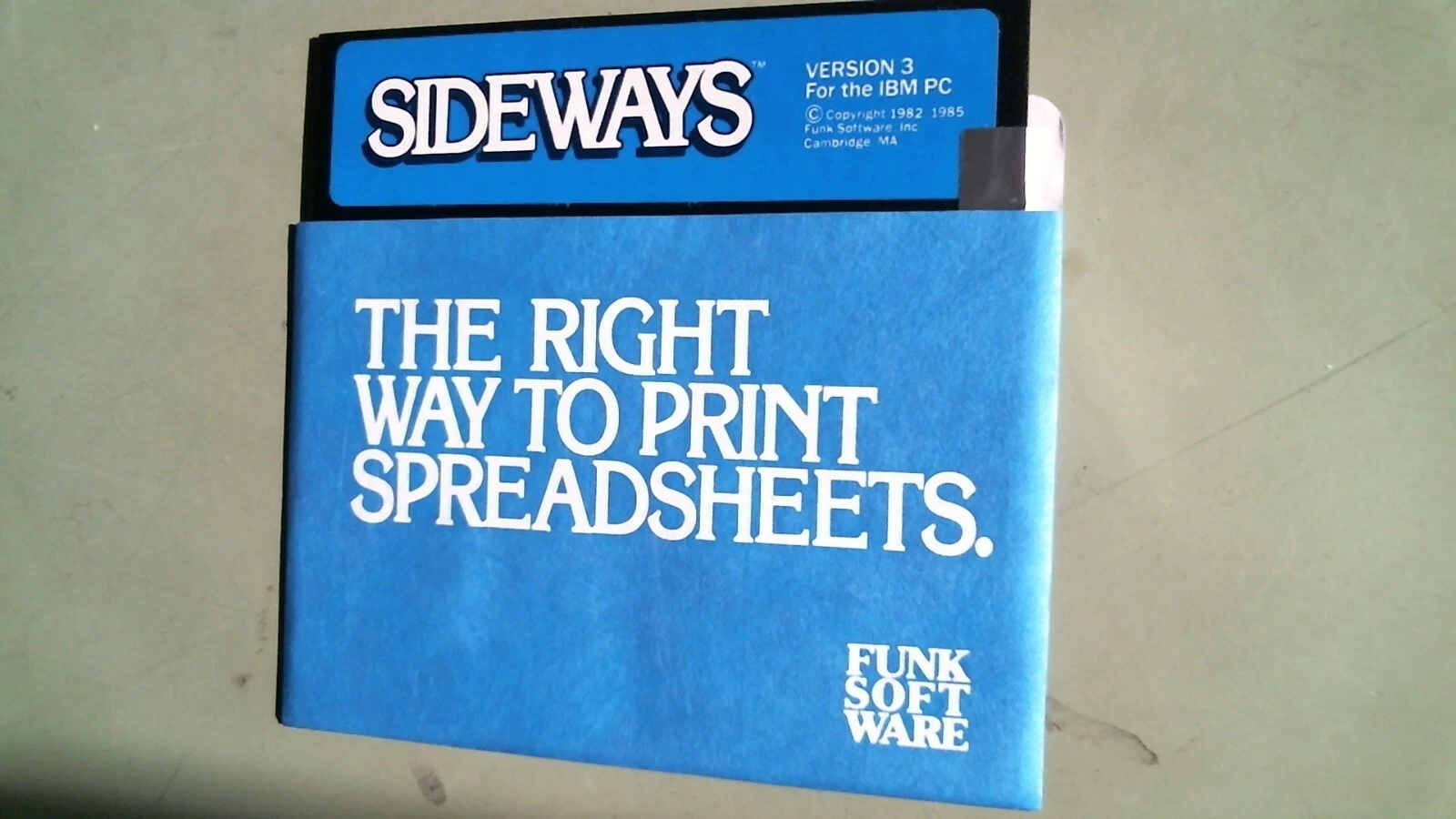 Sideways Version 3 IBM PC by Funk Software spreadsheets print - 5.25 floppy disk