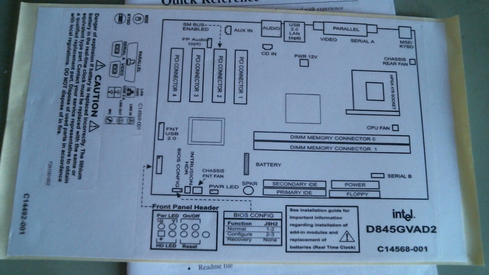 User's Manual - Intel Desktop Board D845GVAD2 Quick Reference - multi-language - image 3