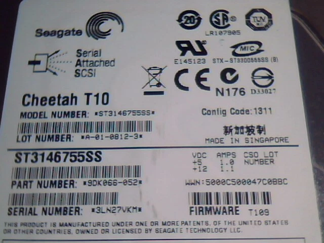 Hard Disk Drive SAS Seagate Cheetah T10 ST3146755SS 9DK066-052 T109 1311 MHAJ-4. - image 4