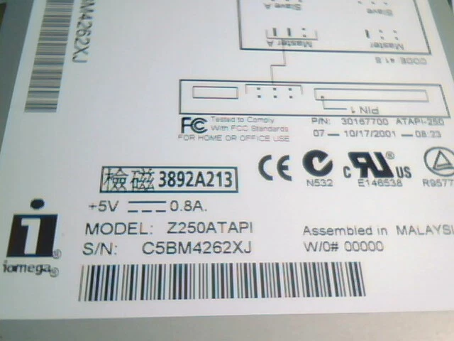 Iomega Z250ATAPI ZIP 250 250i drive IDE 40pin ATAPI-250 30167700 CODE:41.S 2007 - image 5