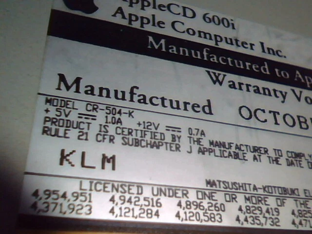 AppleCD 600i SCSI CDROM Drive 678-0065 CD-504-K Firmware 1995 - image 7