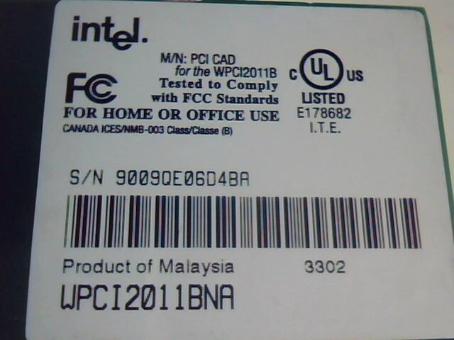 INTEL - WIRELESS WPCI2011BNA 206-64 PRO/WIRELESS LAN PCI NIC M3AWEB BNA - image 4