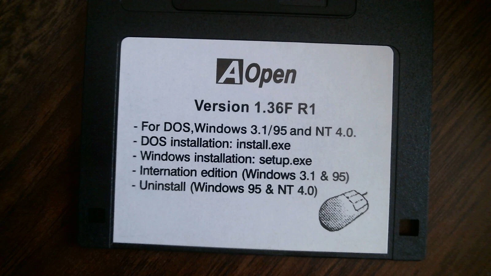 AOpen Ver 1.36F R1 DOS Windows 3.1/95 NT 4.0 - floppy disk 3.5 inch