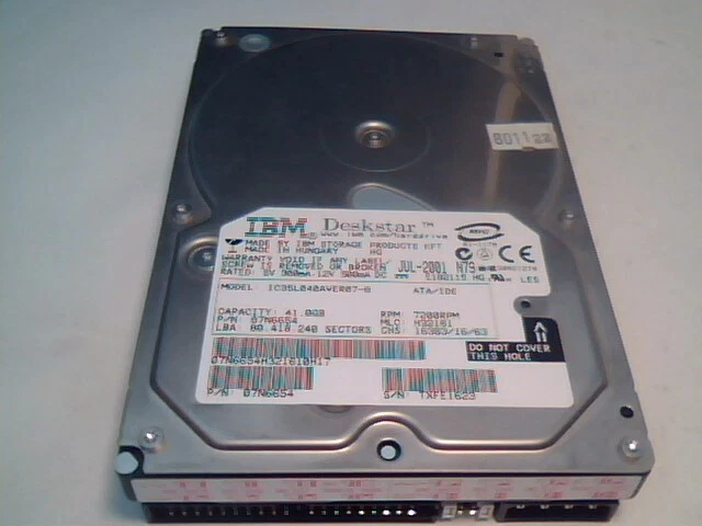 Hard Disk Drive IDE 40pin IBM DeskStar IC35L040AVER07-0 41GB 07N6654 ✅TESTED
