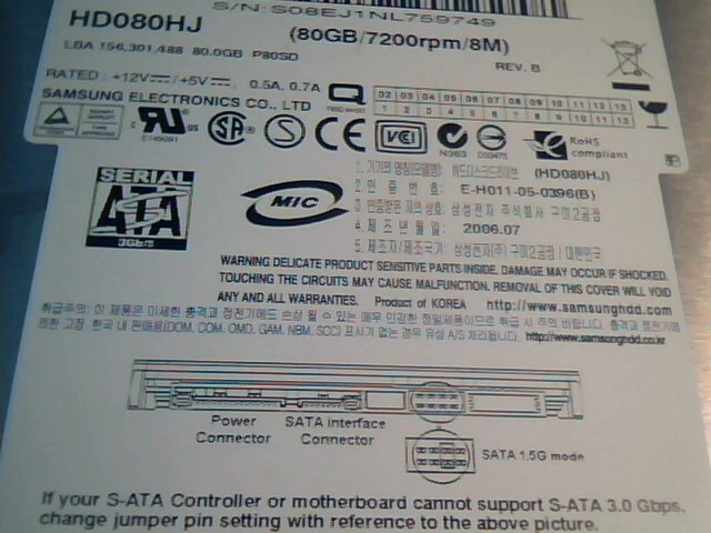 Hard Disk Drive SATA Samsung 80GB HD080HJ 7200-RPM 137213FL765025 P/V FS ✅TESTED - image 5