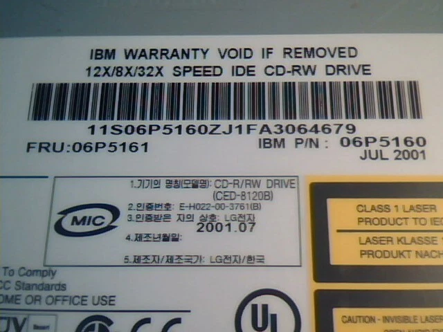 CD-ROM Drive IBM 06P5161 LG CD-R/RW CED-8120B 12X/8X/32X 40-pin IDE ATA✅TESTED - image 6