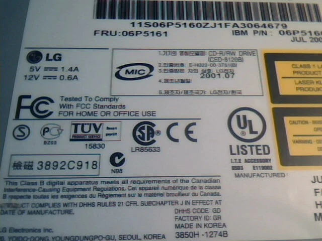 CD-ROM Drive IBM 06P5161 LG CD-R/RW CED-8120B 12X/8X/32X 40-pin IDE ATA✅TESTED - image 7