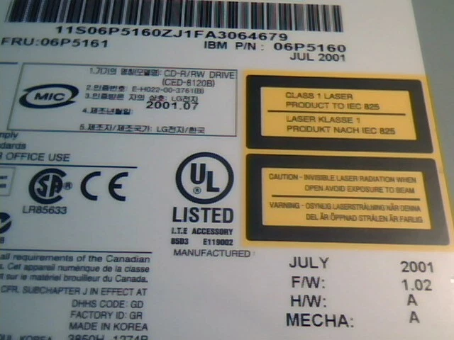 CD-ROM Drive IBM 06P5161 LG CD-R/RW CED-8120B 12X/8X/32X 40-pin IDE ATA✅TESTED - image 8