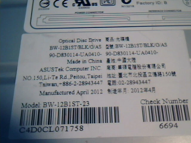 CD-ROM Drive ASUS BW-12B1ST-23 BD/DVD/CD ReWritable Drive SATA ✅TESTED - image 6