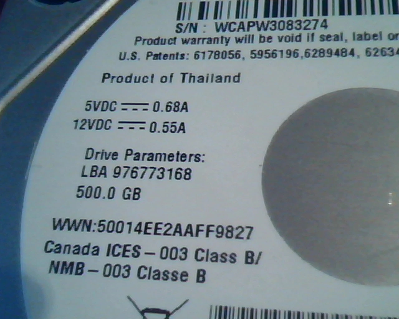 Hard Drive Disk IDE Western Digital WD5000AAKB-22UKA0 DHNCHV2CHB Caviar SE16 500 - image 2
