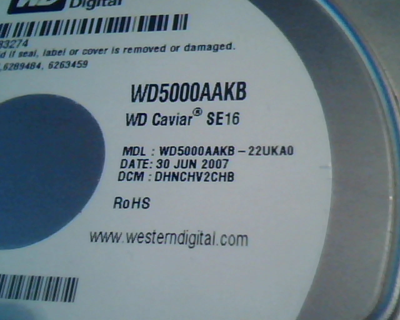 Hard Drive Disk IDE Western Digital WD5000AAKB-22UKA0 DHNCHV2CHB Caviar SE16 500 - image 3