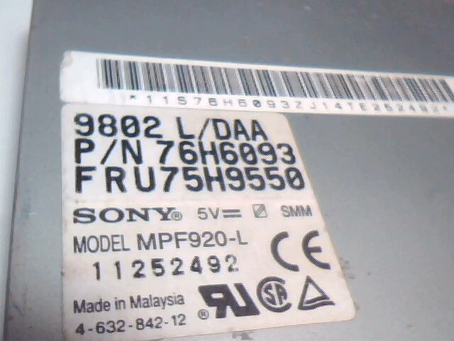 76H6093 SONY 1.44 FLOPPY DRIVE NO BEZEL Floppy Disk Diskette Drive 3.5" HH - image 5