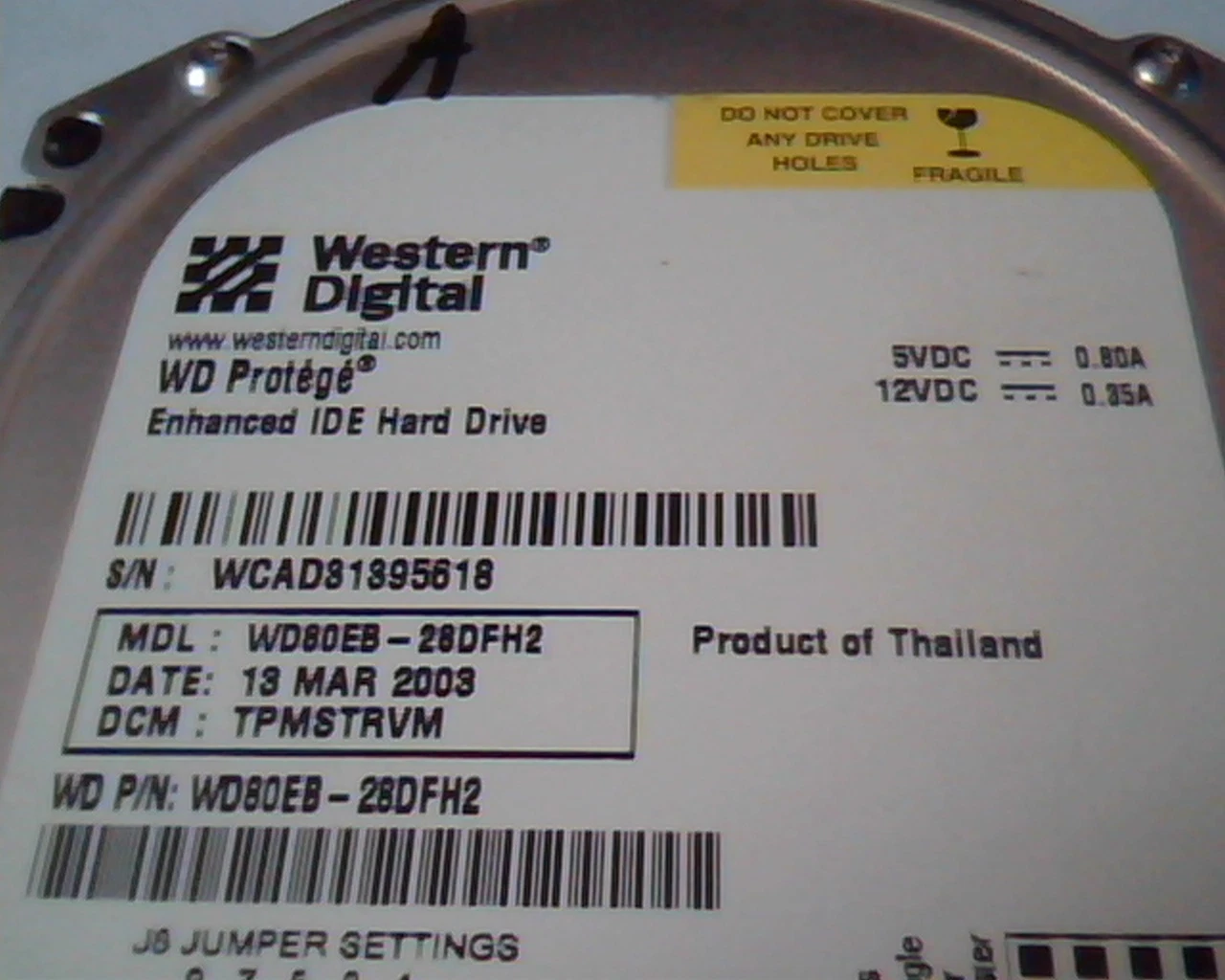Hard Disk Drive IDE Western Digital Protege WD80EB-28DFH2 TPMSTRVM WD80EB - image 2