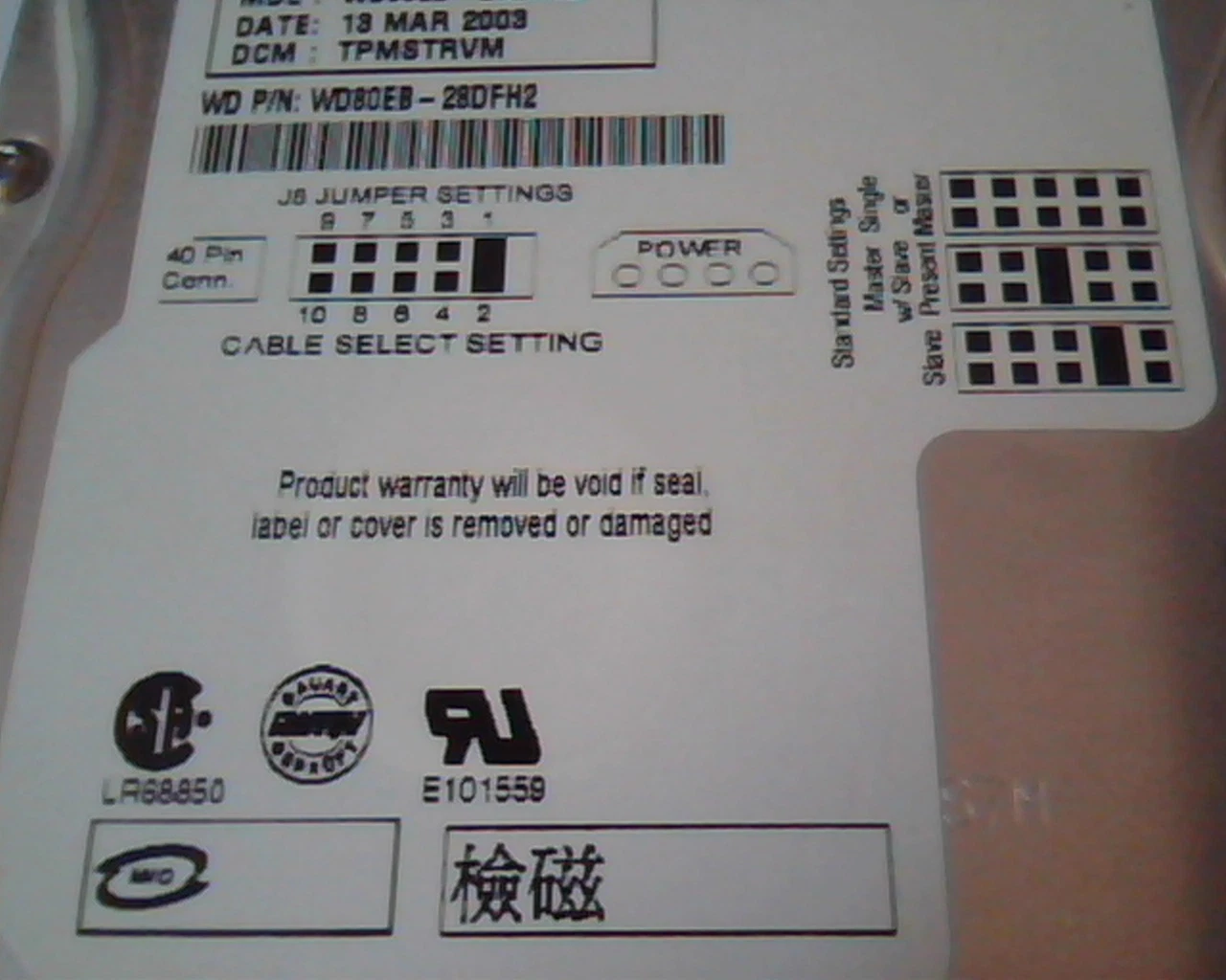 Hard Disk Drive IDE Western Digital Protege WD80EB-28DFH2 TPMSTRVM WD80EB - image 3
