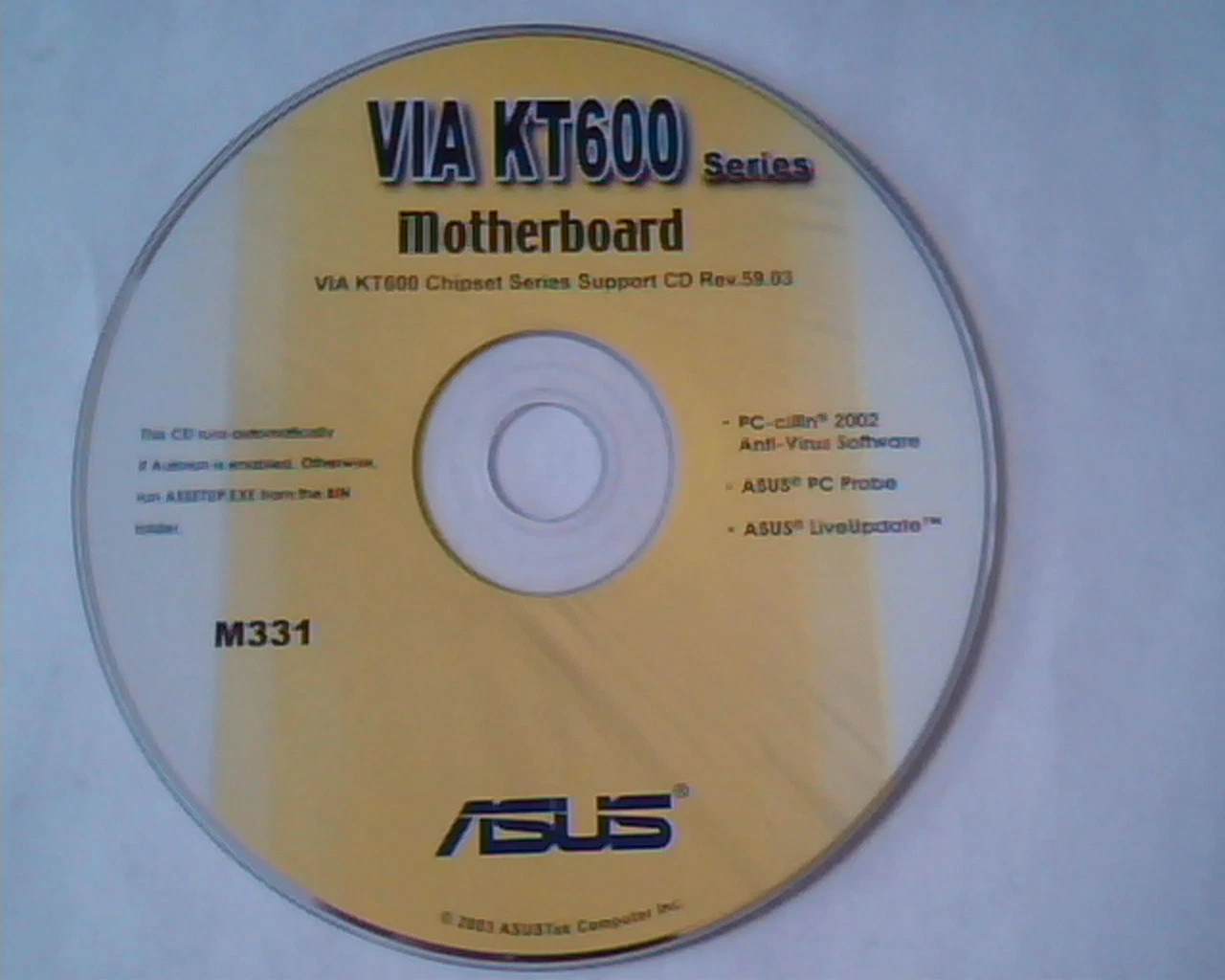 CD ASUS VIA KT600 Series Motherboard VIA Chipset Support Rev.59.03 M331