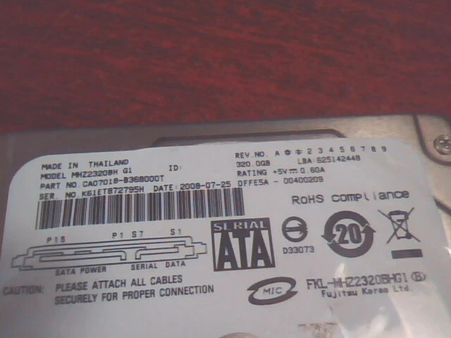 HDD Laptop Hard Disk Fujitsu MHZ2320BH G1 CA07018-B368000T 320GB 2008-07-25 - image 2
