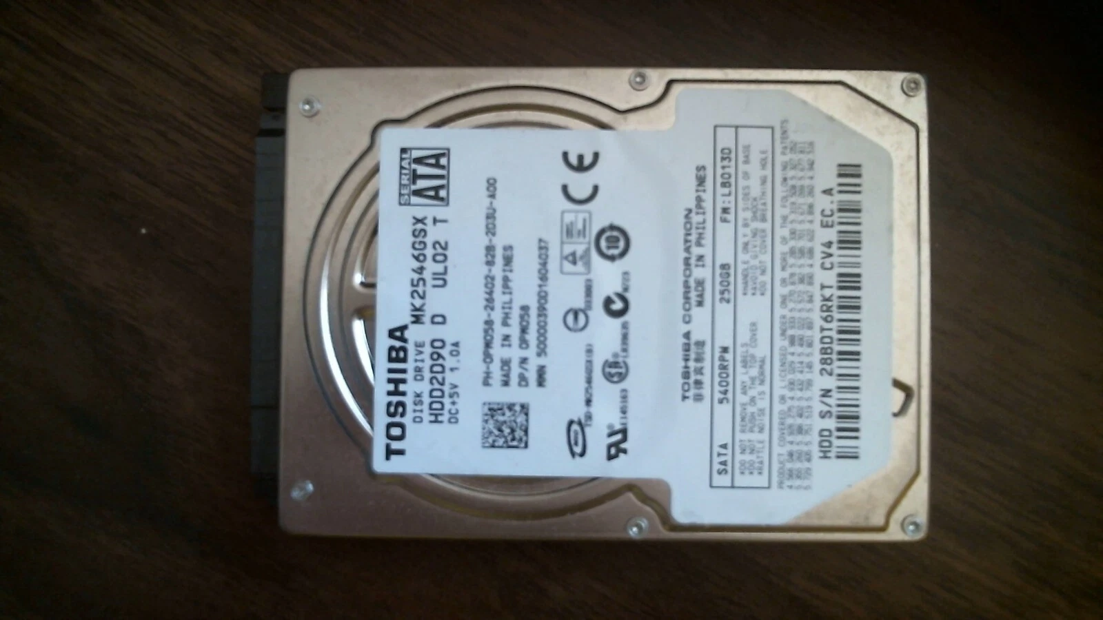 HDD Laptop Hard Disk Toshiba MK2546GSX HDD2D90 D UL02 T SATA 0PW058
