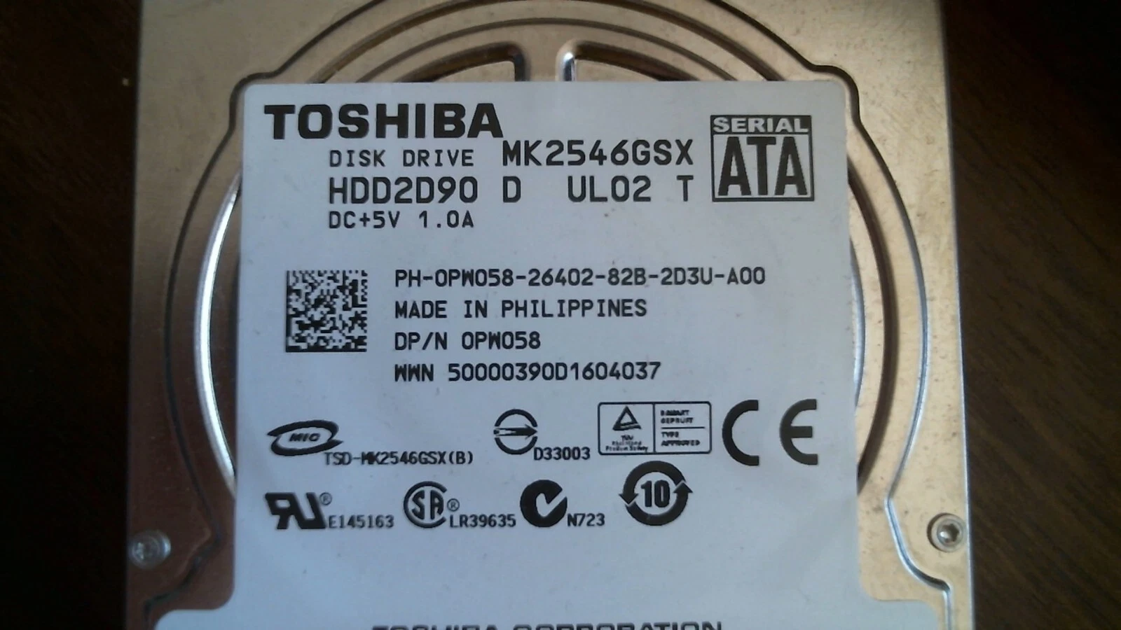 HDD Laptop Hard Disk Toshiba MK2546GSX HDD2D90 D UL02 T SATA 0PW058 - image 2