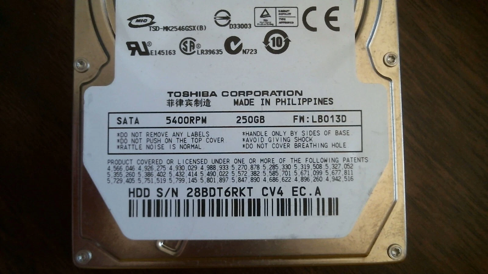 HDD Laptop Hard Disk Toshiba MK2546GSX HDD2D90 D UL02 T SATA 0PW058 - image 3