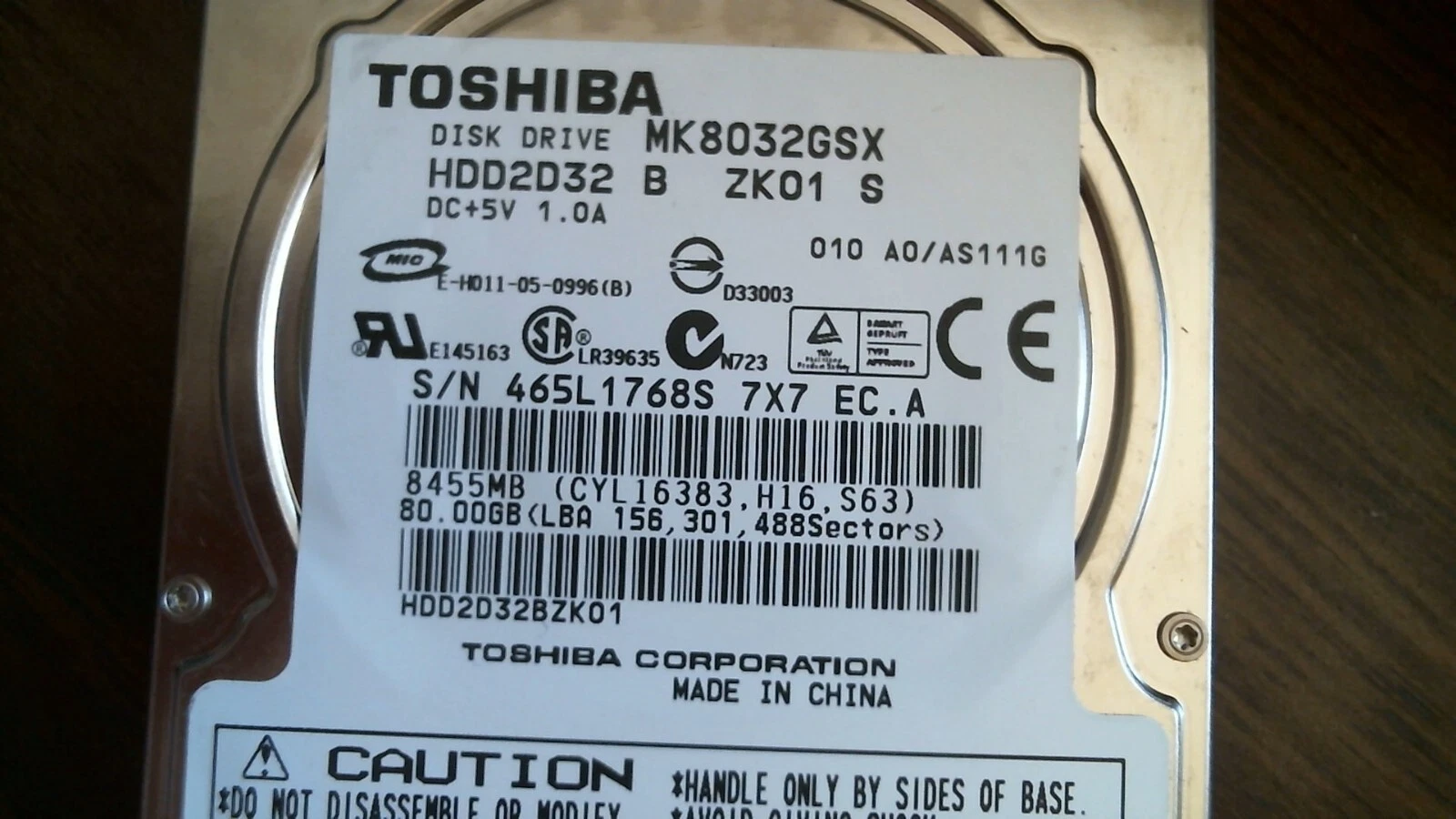 HDD Laptop Hard Disk Toshiba MK8032GSX HDD2D32 B ZK01 S 80GB SATA - image 2