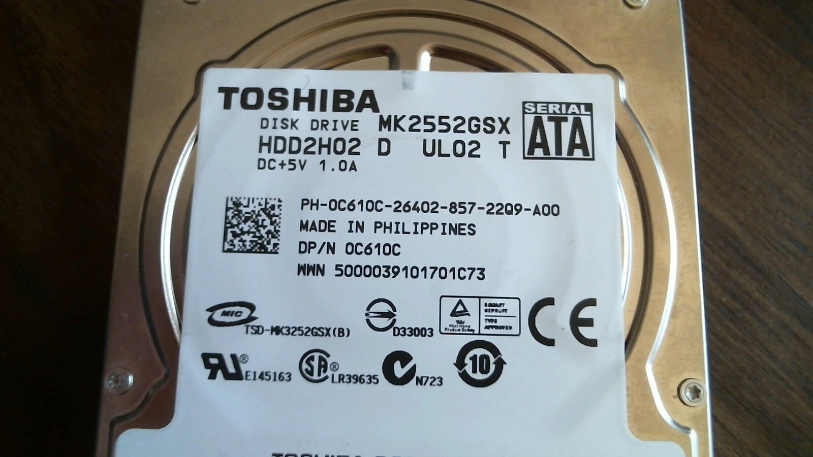 HDD Laptop Hard Disk SATA Toshiba MK2552GSX HDD2H02 D UL02 T 250GB 0C610C - image 2