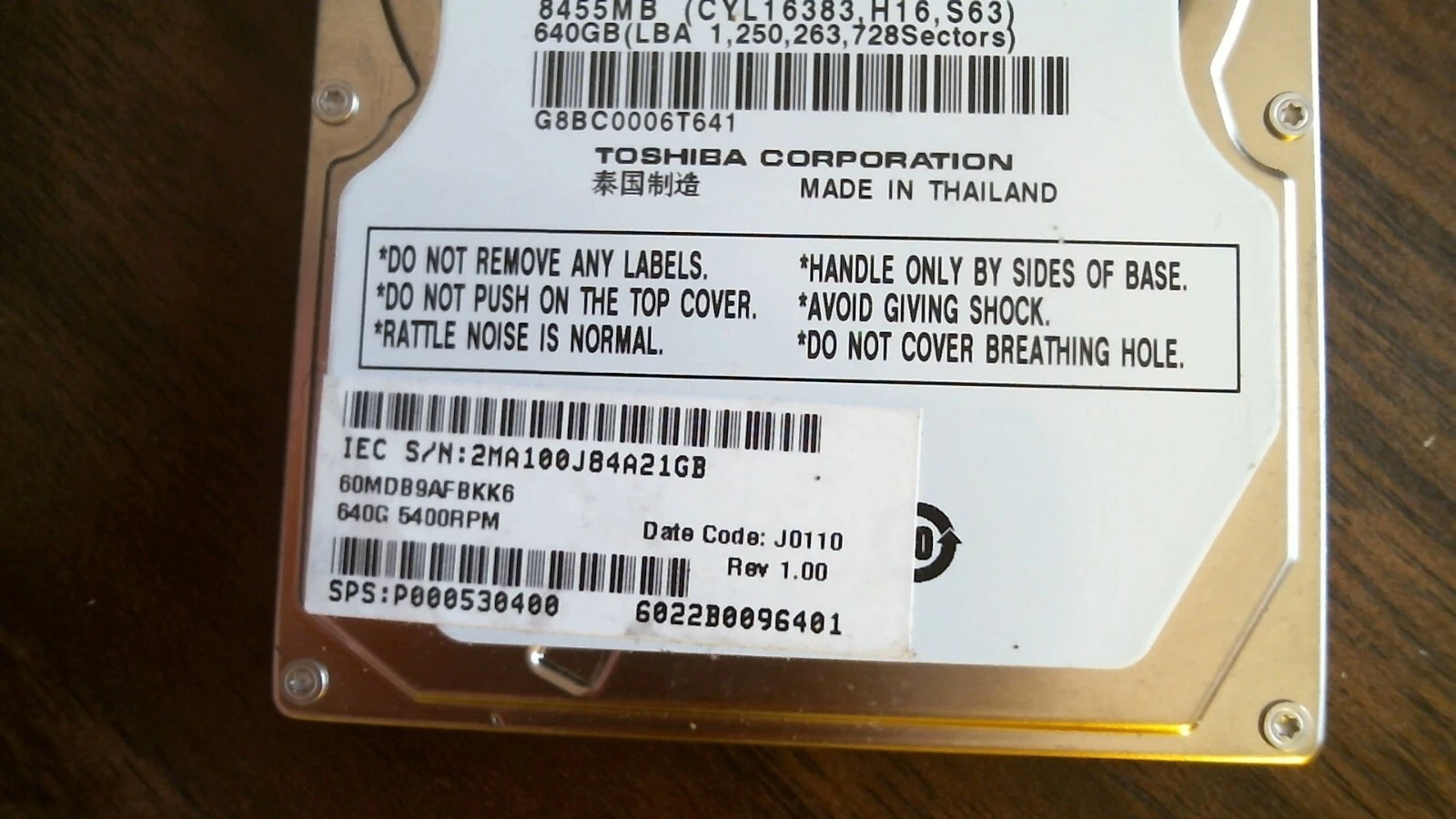 HDD Laptop Hard Disk Drive SATA Toshiba MK6465GSX HDD2H81 B UL02 B 640GB - image 3