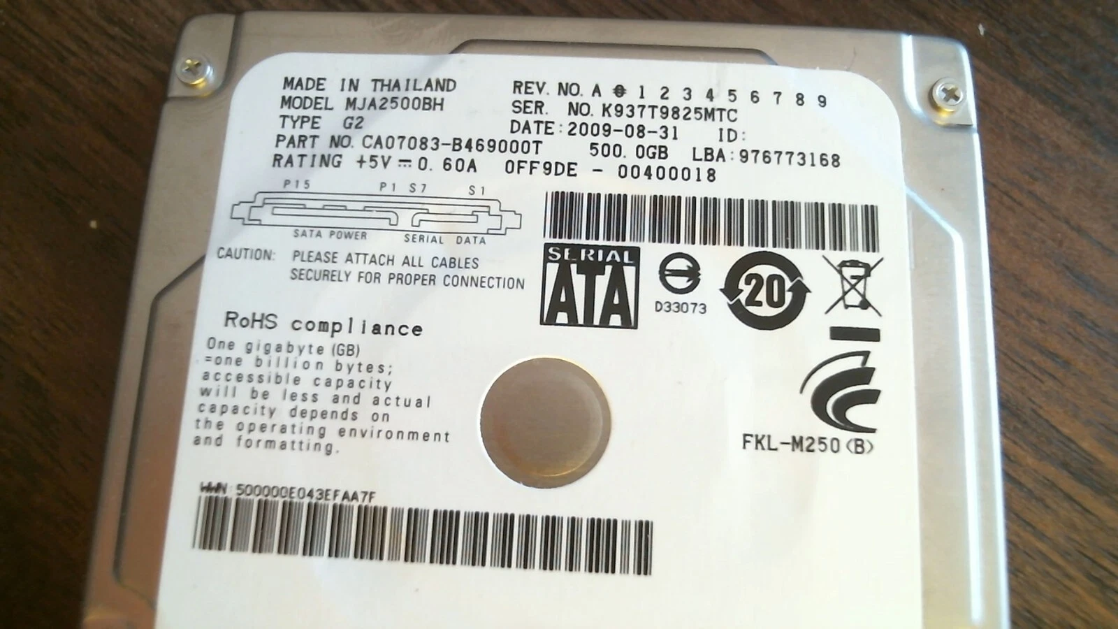 HDD Laptop Hard Disk Drive SATA Fujitsu MHZ2400BT CA06900-B41000SN 400GB - image 2