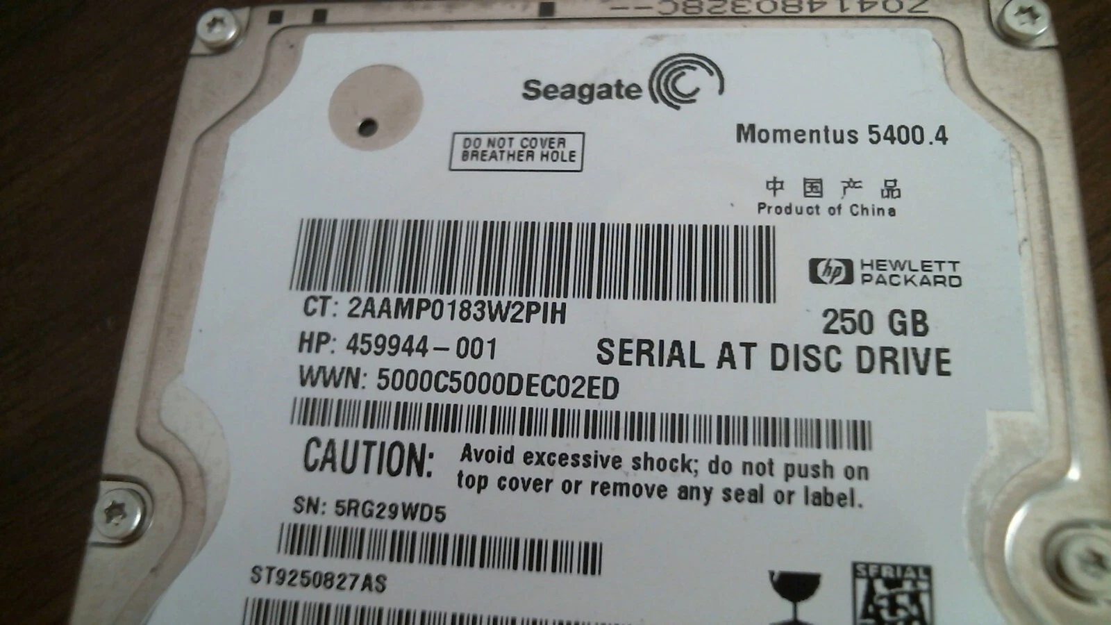 HDD Laptop Hard Disk Drive SATA Seagate Momentus 5400.4 459944-001 ST9250827AS - image 2