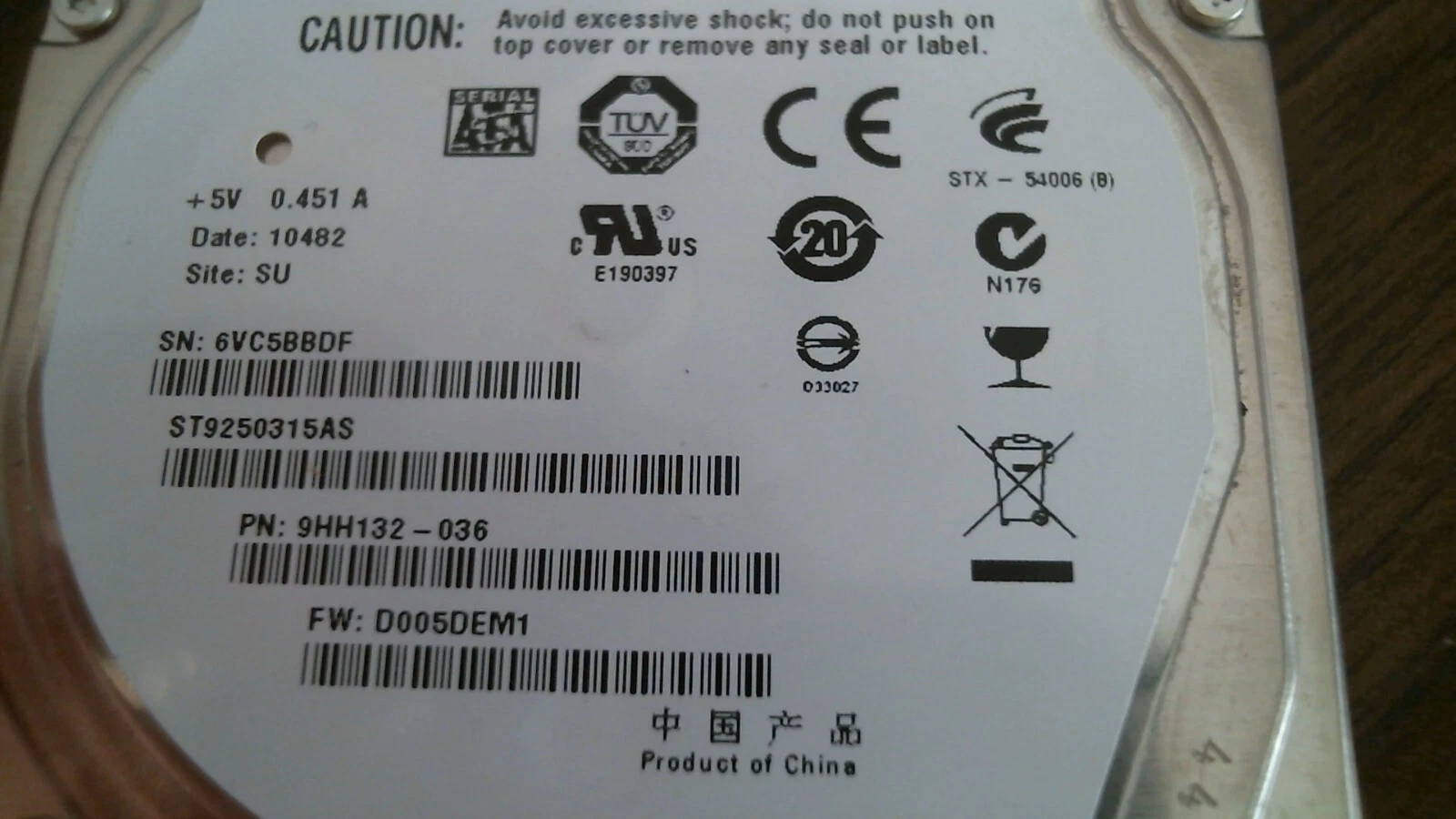 HDD Laptop Hard Disk Drive SATA Seagate Momentus 5400.6 ST9250315AS 9HH132-036 - image 3