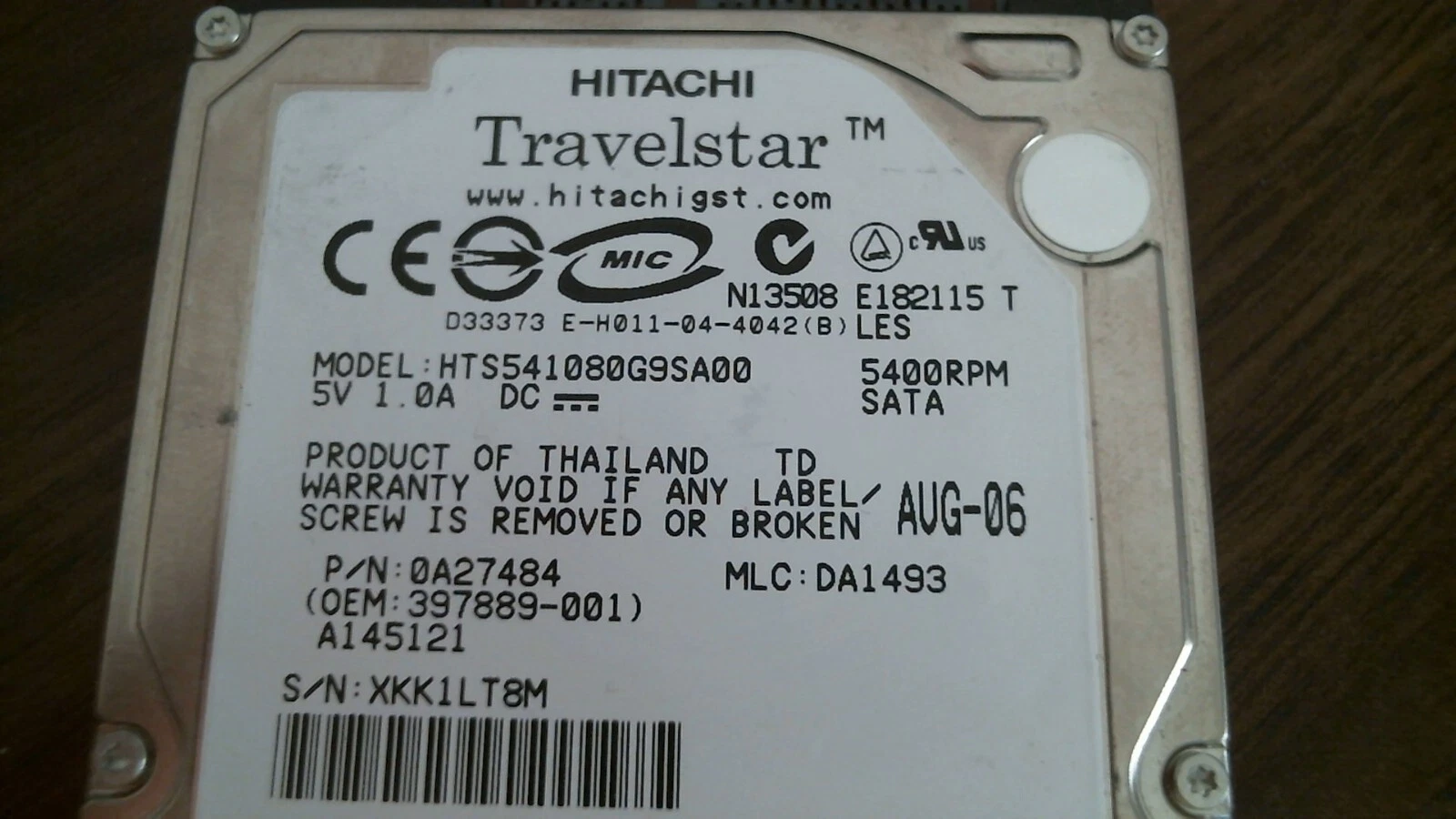 HDD Laptop Hard Disk Drive SATA Hitachi Travelstar HTS541080G9SA00 0A27484 - image 2
