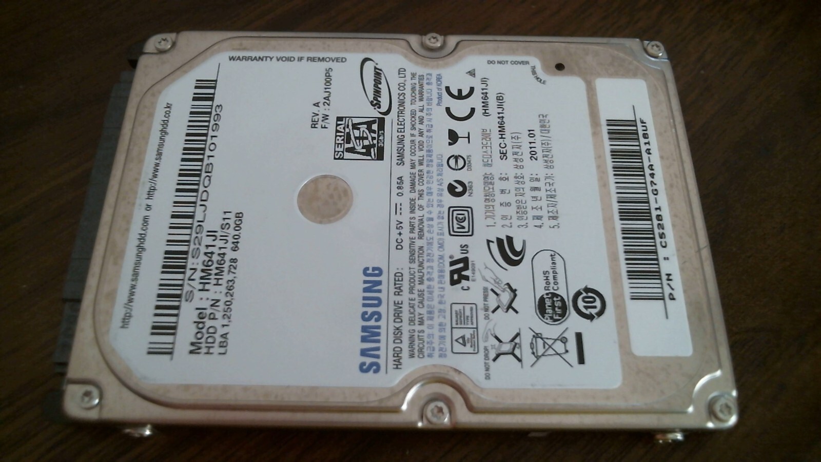HDD Laptop Hard Disk Drive SATA Samsung Spinpoint HM641JI HM641JI/S11