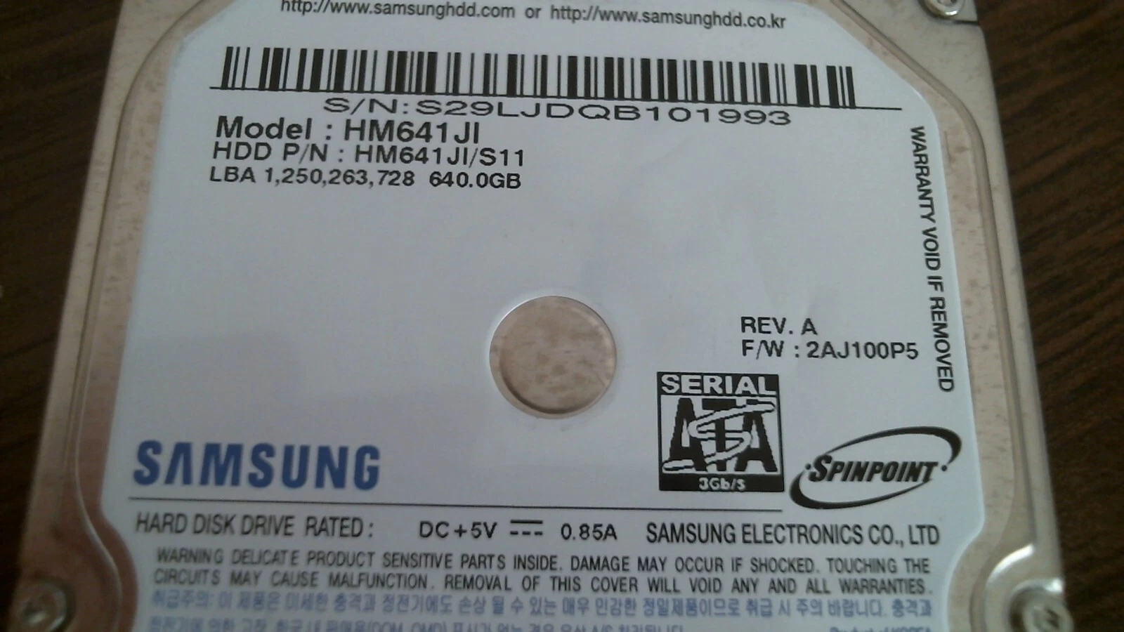 HDD Laptop Hard Disk Drive SATA Samsung Spinpoint HM641JI HM641JI/S11 - image 2
