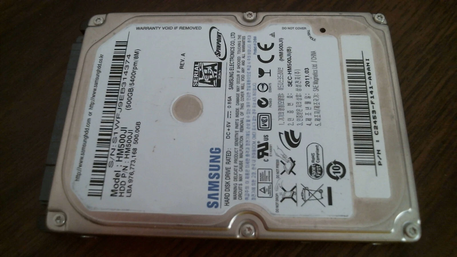 HDD Laptop Hard Disk Drive SATA Samsung Spinpoint HM500JI C2453-F141-A0ANI