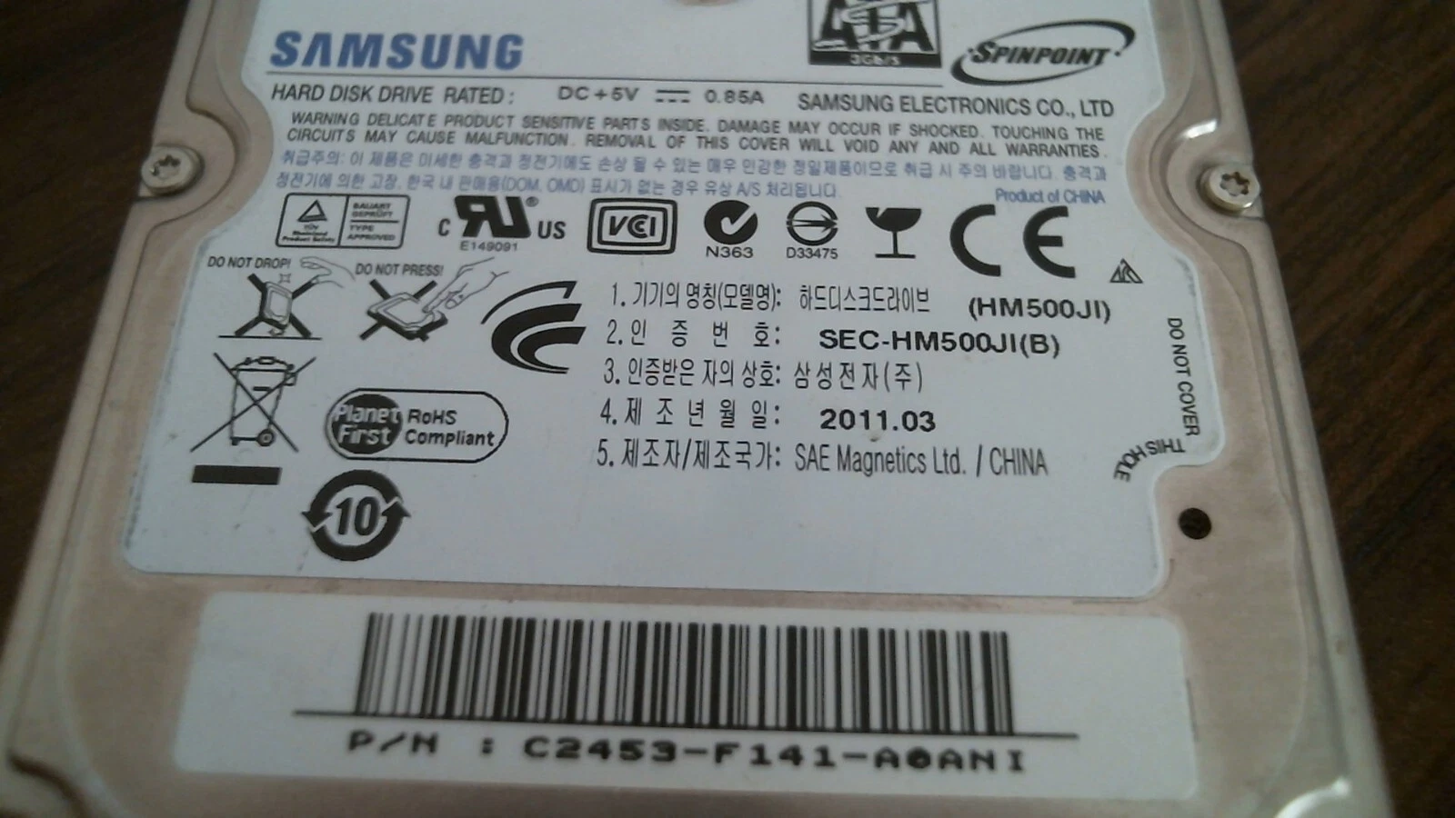 HDD Laptop Hard Disk Drive SATA Samsung Spinpoint HM500JI C2453-F141-A0ANI - image 3