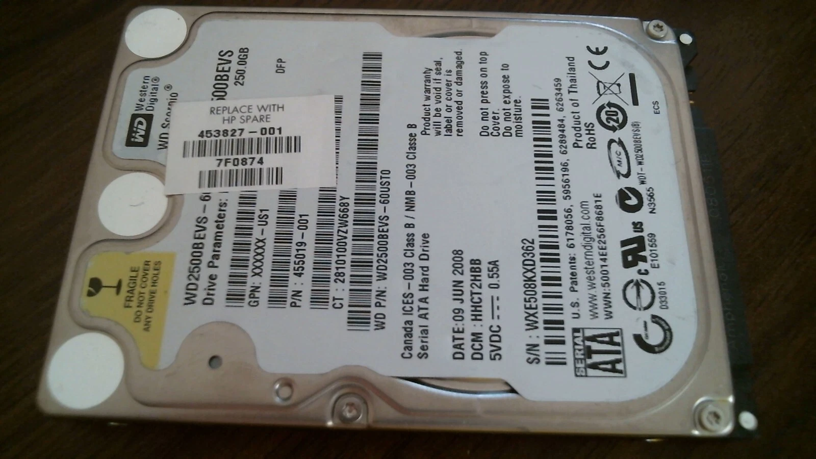 HDD Laptop Hard Disk Drive SATA WD Scorpio WD2500BEVS WD2500BEVS-60UST0 250GB - image 4