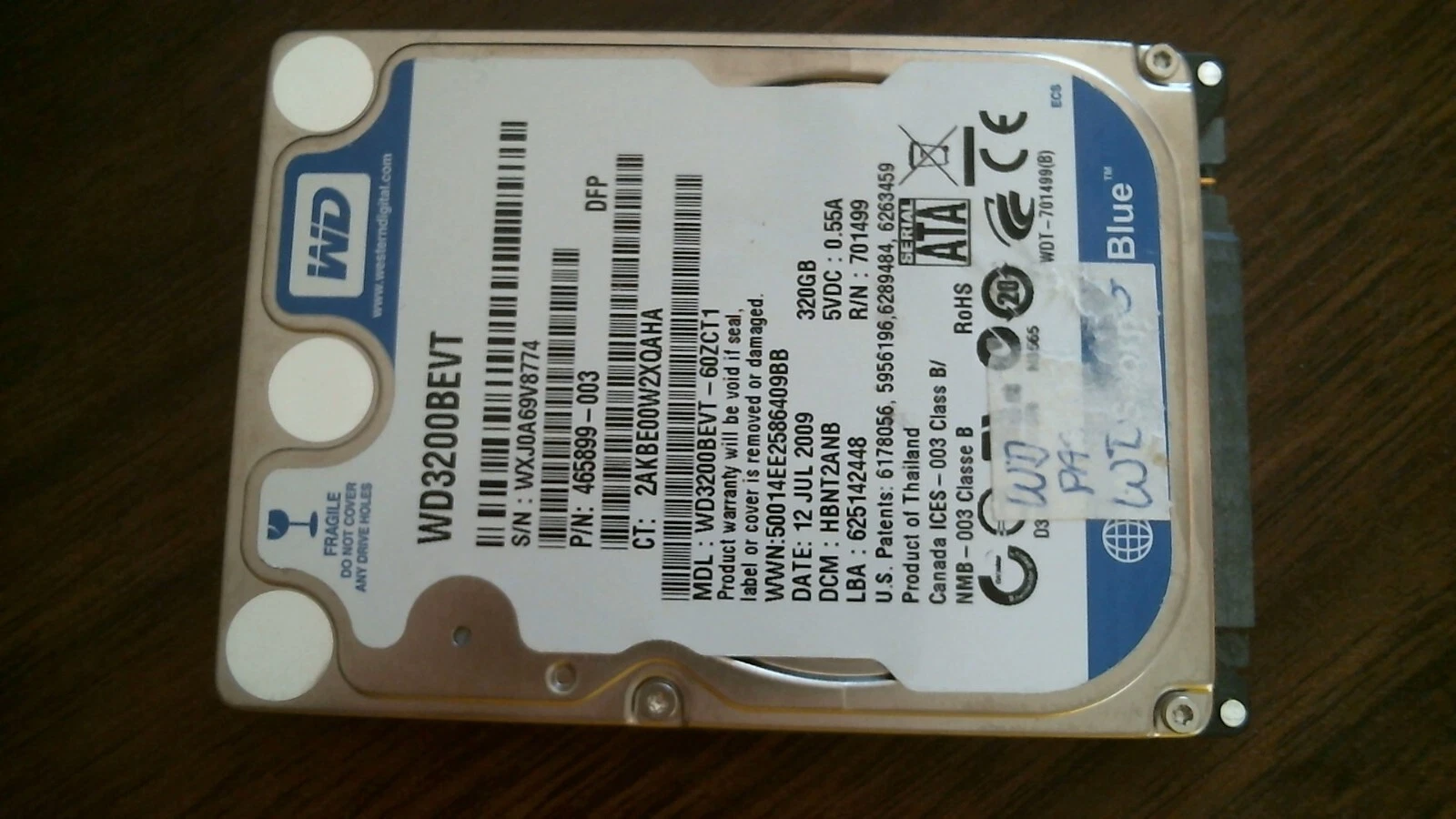 HDD Laptop Hard Disk Drive SATA WD Scorpio Blue 320GB WD3200BEVT-60ZCT1 HBNT2AND