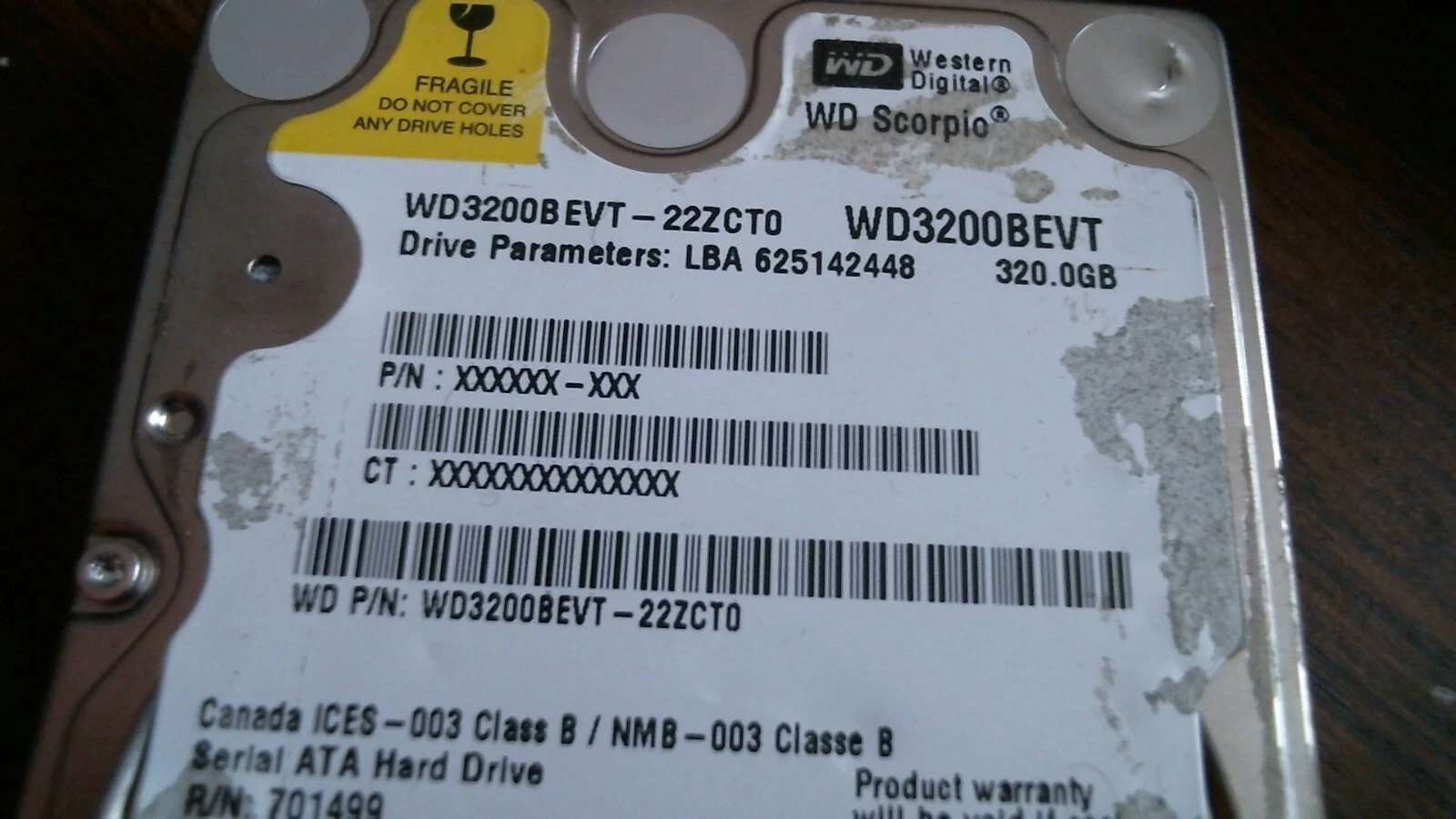 HDD Laptop Hard Disk Drive SATA WD Scorpio WD3200BEVT-22ZCT0 625142448 320GB - image 2